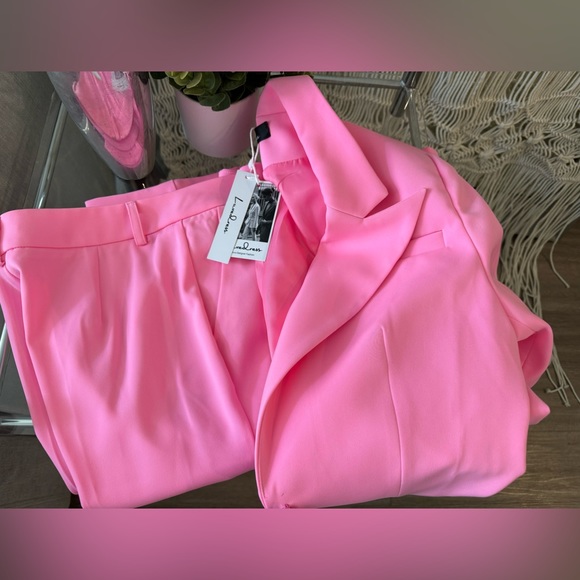 NEW! CHIC SKINNY LEG LAPEL SINGLE BREASTED TAILORED BLAZER MATCHING SET - PINK - Picture 6 of 6